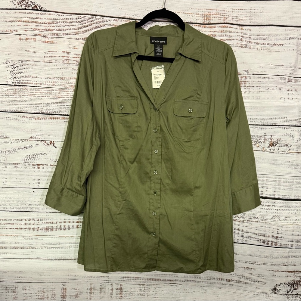 NWT Lane Bryant Olive Green Button-Up Shirt